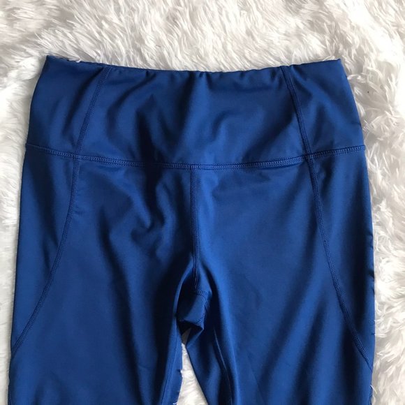 HYBA Blue Cropped Workout Leggings Mesh Back - Picture 4 of 6